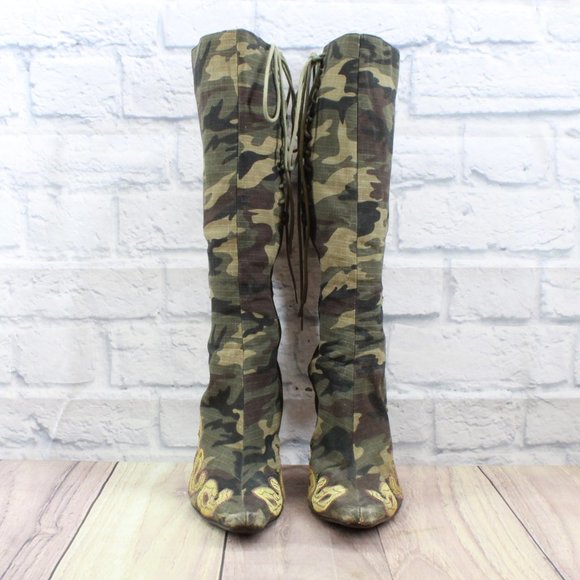 Akademiks Embroidered Camo Knee High Heeled Boots Size 10 - Picture 4 of 15
